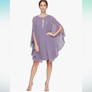 S.L. Fashions Women's Two Piece Knee Length Capelet Jacket Dress Keyhole Necklin